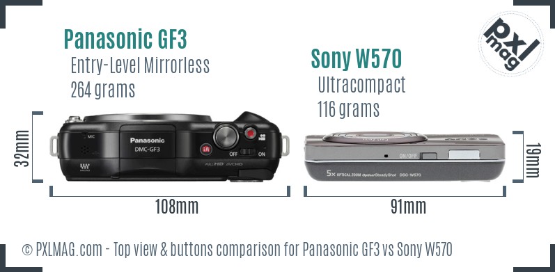 Panasonic GF3 vs Sony W570 top view buttons comparison