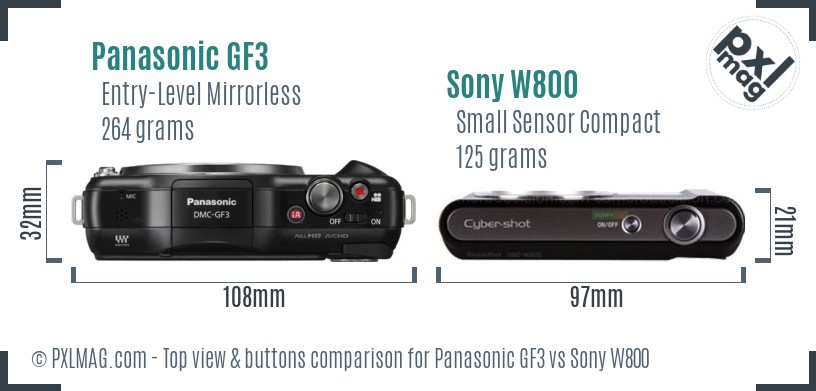 Panasonic GF3 vs Sony W800 top view buttons comparison