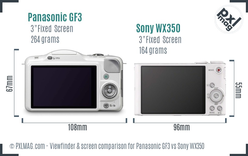 Panasonic GF3 vs Sony WX350 Screen and Viewfinder comparison