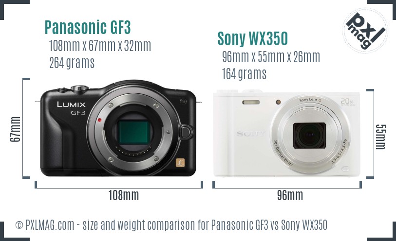 Panasonic GF3 vs Sony WX350 size comparison