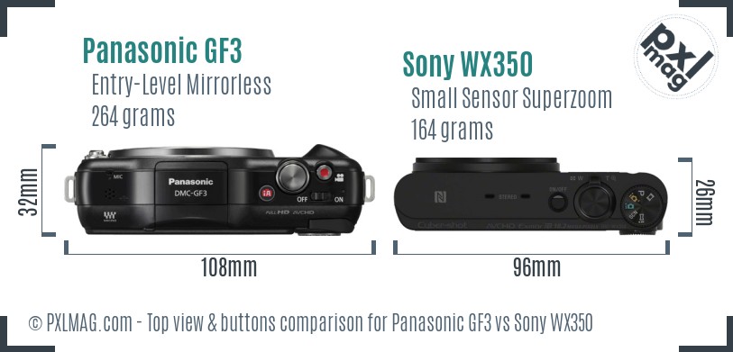 Panasonic GF3 vs Sony WX350 top view buttons comparison