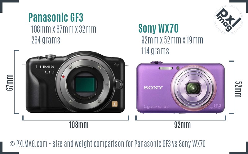 Panasonic GF3 vs Sony WX70 size comparison