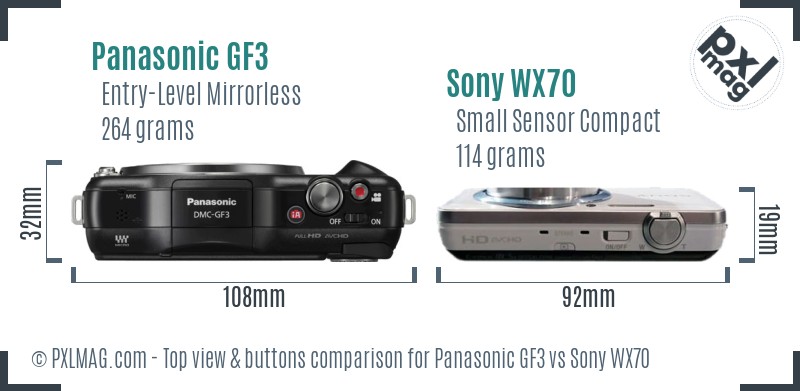 Panasonic GF3 vs Sony WX70 top view buttons comparison