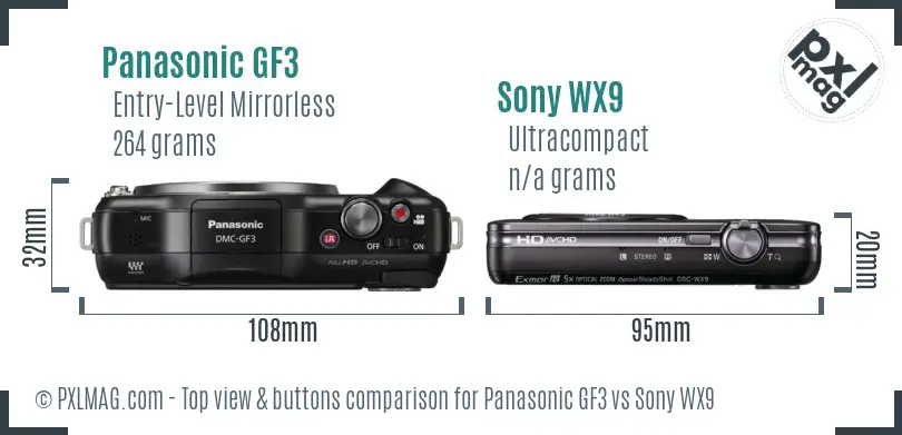 Panasonic GF3 vs Sony WX9 top view buttons comparison