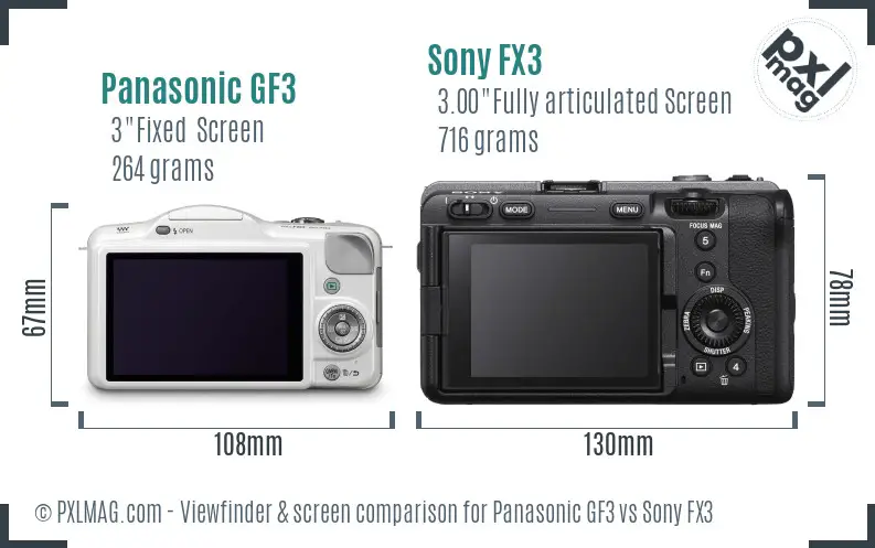 Panasonic GF3 vs Sony FX3 Screen and Viewfinder comparison