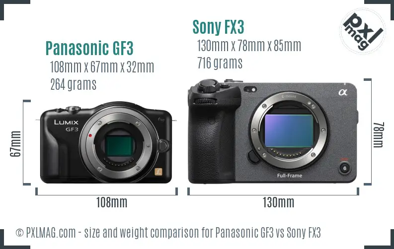 Panasonic GF3 vs Sony FX3 size comparison