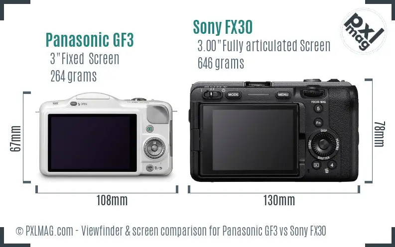 Panasonic GF3 vs Sony FX30 Screen and Viewfinder comparison Panasonic GF3 vs Sony FX30 Screen and Viewfinder comparison
