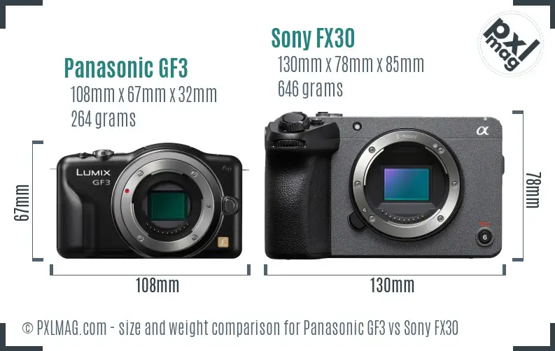 Panasonic GF3 vs Sony FX30 size comparison Panasonic GF3 vs Sony FX30 size comparison