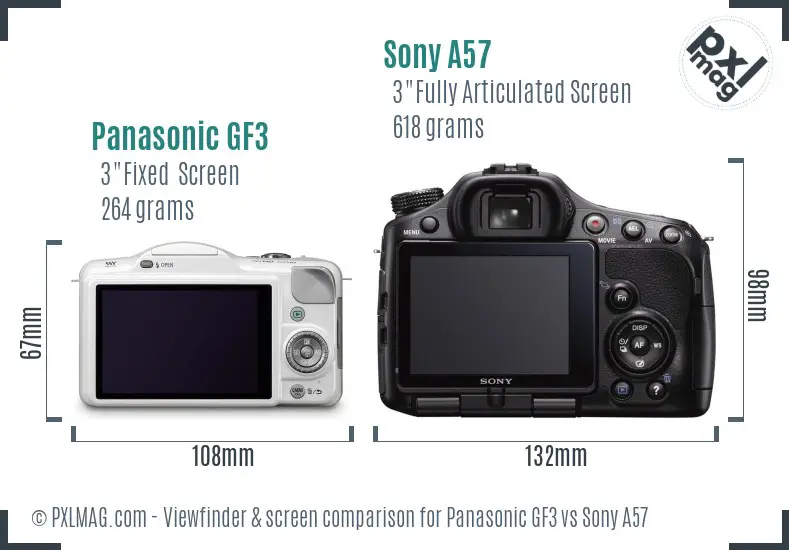 Panasonic GF3 vs Sony A57 Screen and Viewfinder comparison