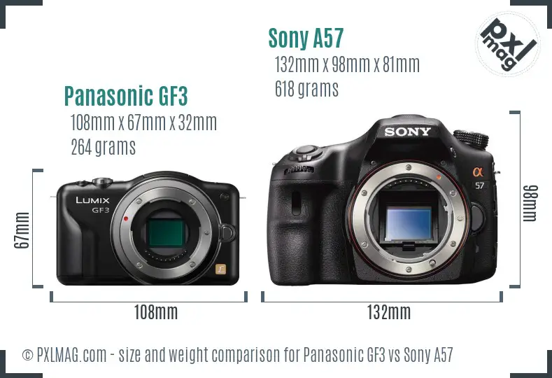 Panasonic GF3 vs Sony A57 size comparison