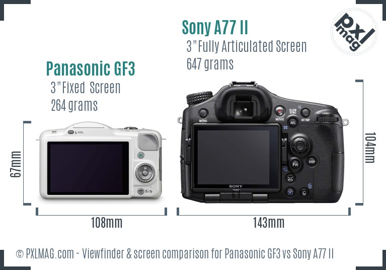 Panasonic GF3 vs Sony A77 II Screen and Viewfinder comparison