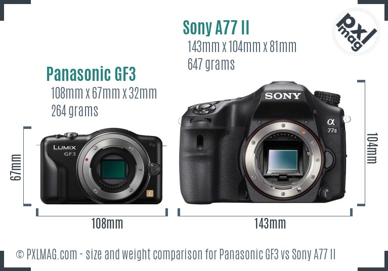 Panasonic GF3 vs Sony A77 II size comparison