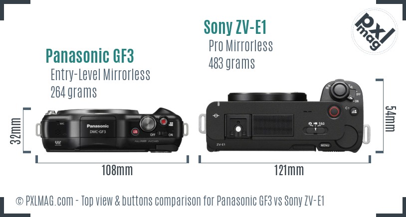 Panasonic GF3 vs Sony ZV-E1 top view buttons comparison