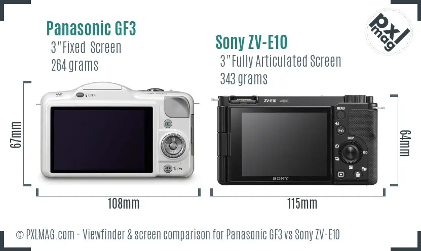 Panasonic GF3 vs Sony ZV-E10 Screen and Viewfinder comparison