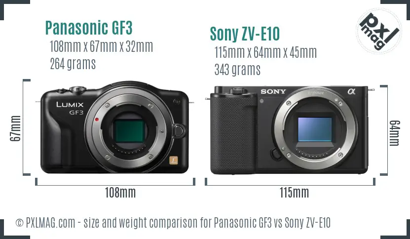 Panasonic GF3 vs Sony ZV-E10 size comparison