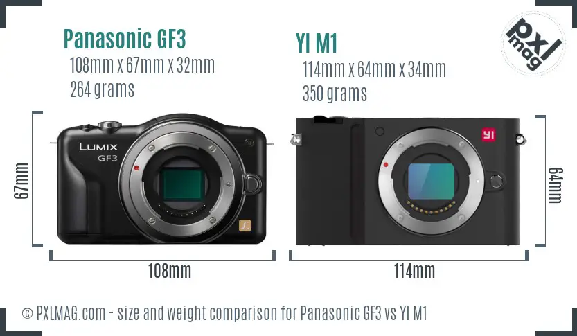 Panasonic GF3 vs YI M1 size comparison
