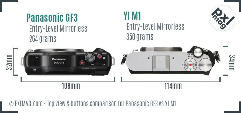 Panasonic GF3 vs YI M1 top view buttons comparison