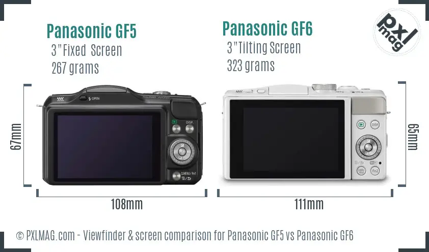 Panasonic GF5 vs Panasonic GF6 Screen and Viewfinder comparison