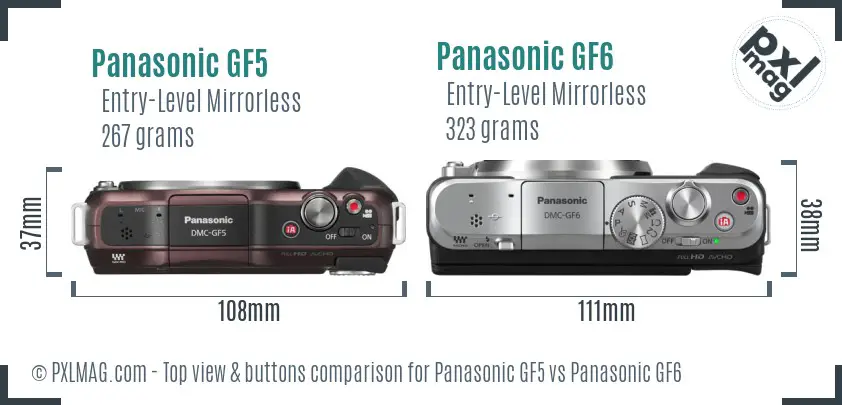 Panasonic GF5 vs Panasonic GF6 top view buttons comparison