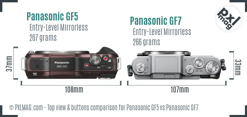Panasonic GF5 vs Panasonic GF7 top view buttons comparison