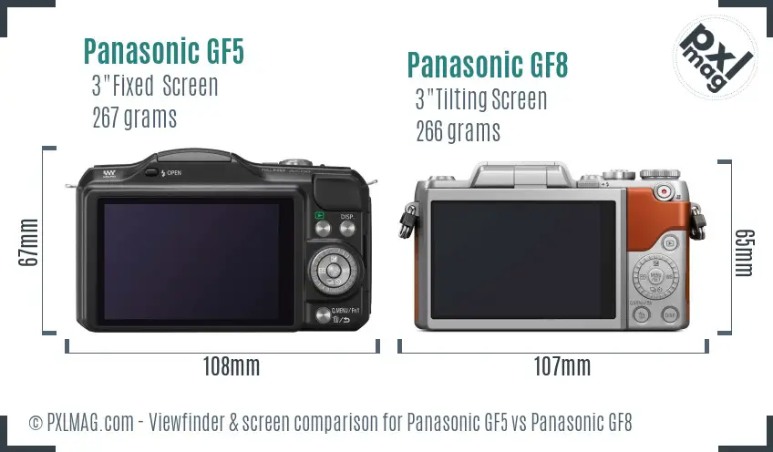 Panasonic GF5 vs Panasonic GF8 Screen and Viewfinder comparison