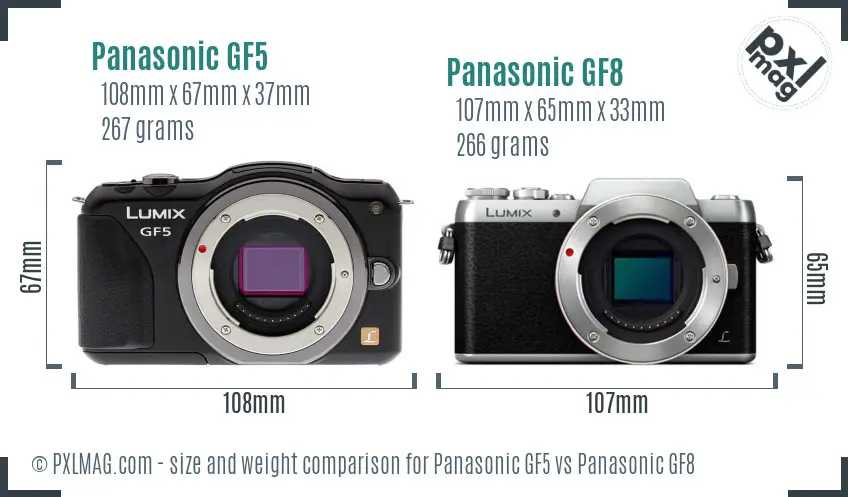 Panasonic GF5 vs Panasonic GF8 size comparison