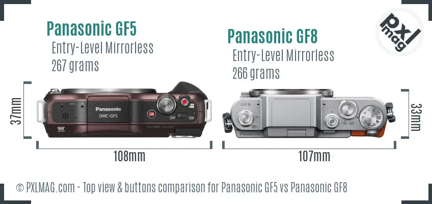 Panasonic GF5 vs Panasonic GF8 top view buttons comparison
