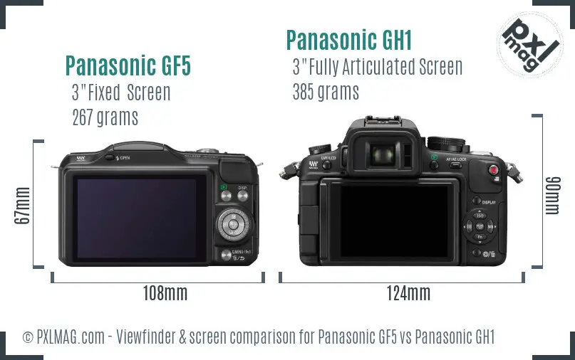Panasonic GF5 vs Panasonic GH1 Screen and Viewfinder comparison