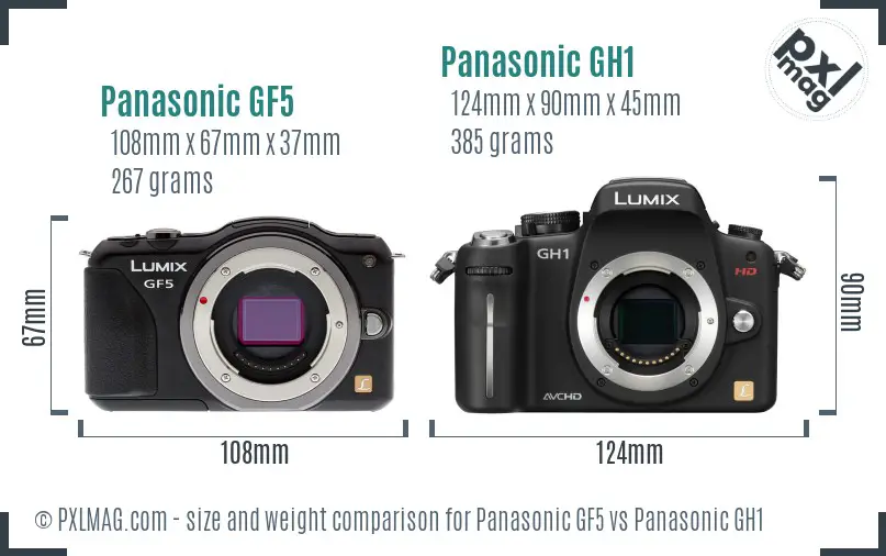 Panasonic GF5 vs Panasonic GH1 size comparison