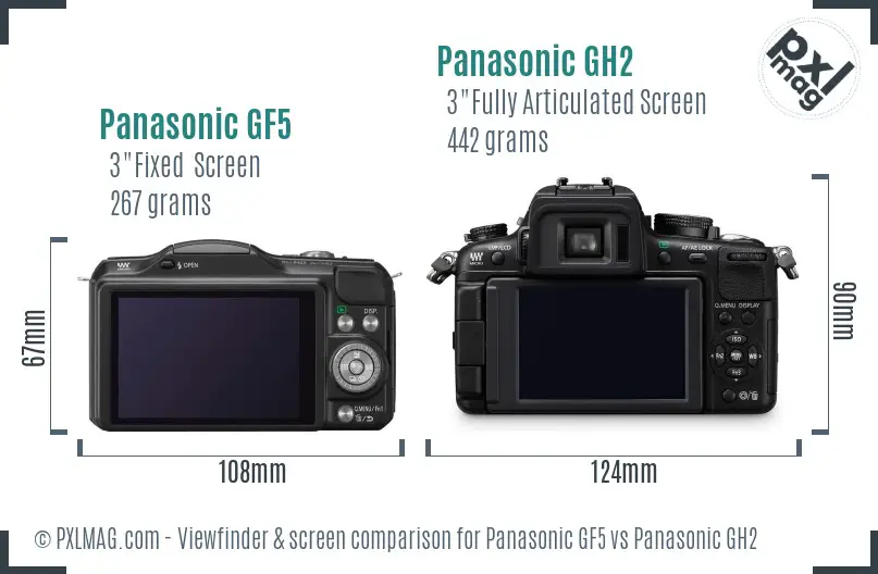 Panasonic GF5 vs Panasonic GH2 Screen and Viewfinder comparison