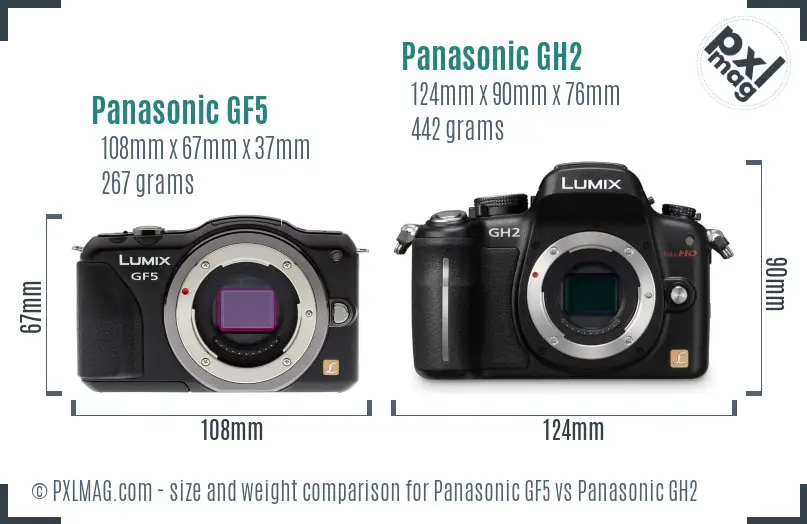 Panasonic GF5 vs Panasonic GH2 size comparison