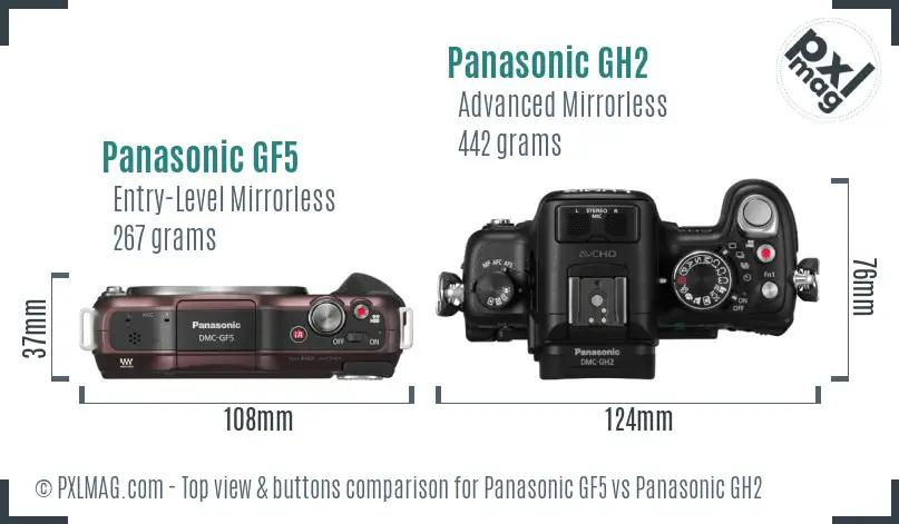 Panasonic GF5 vs Panasonic GH2 top view buttons comparison