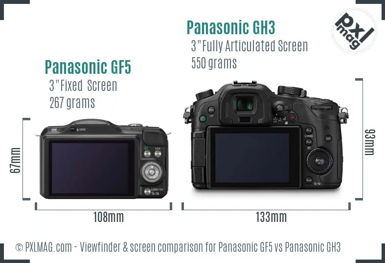 Panasonic GF5 vs Panasonic GH3 Screen and Viewfinder comparison