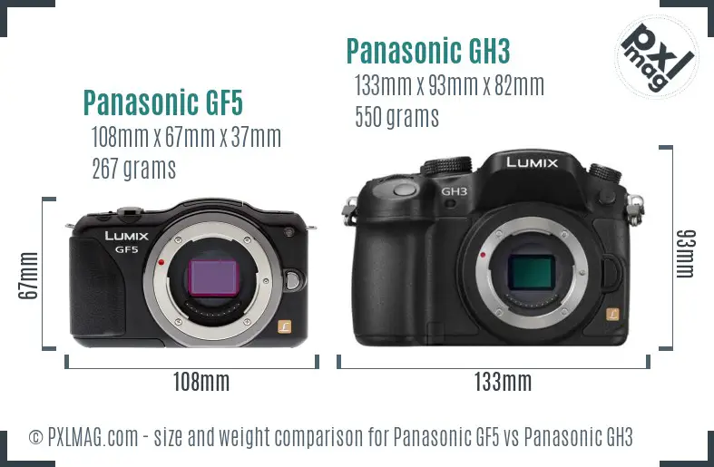 Panasonic GF5 vs Panasonic GH3 size comparison