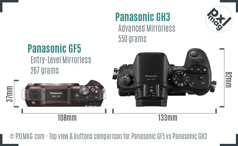 Panasonic GF5 vs Panasonic GH3 top view buttons comparison