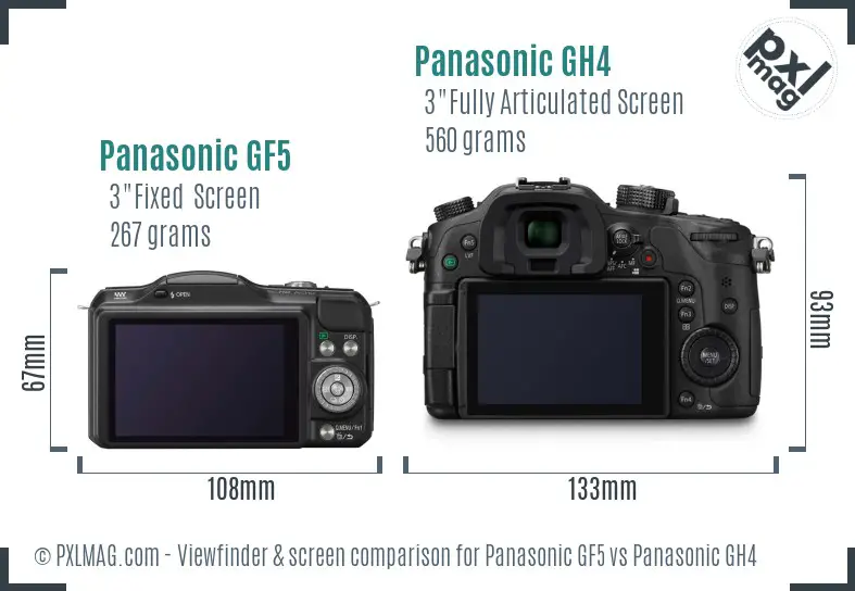 Panasonic GF5 vs Panasonic GH4 Screen and Viewfinder comparison