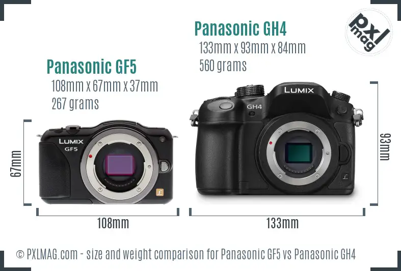 Panasonic GF5 vs Panasonic GH4 size comparison