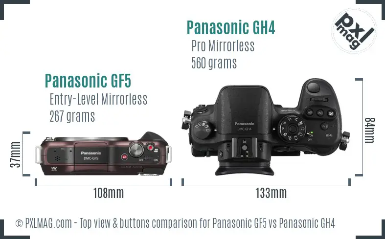 Panasonic GF5 vs Panasonic GH4 top view buttons comparison
