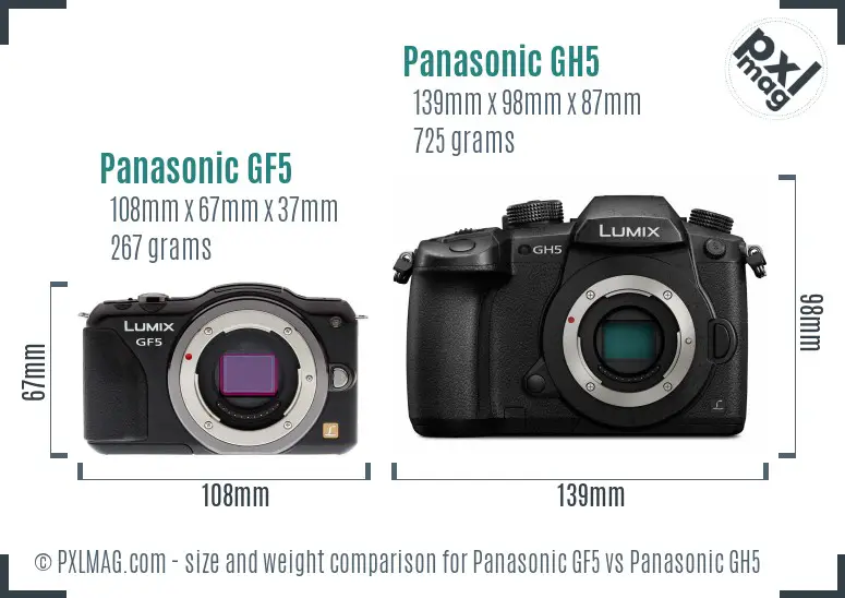 Panasonic GF5 vs Panasonic GH5 size comparison