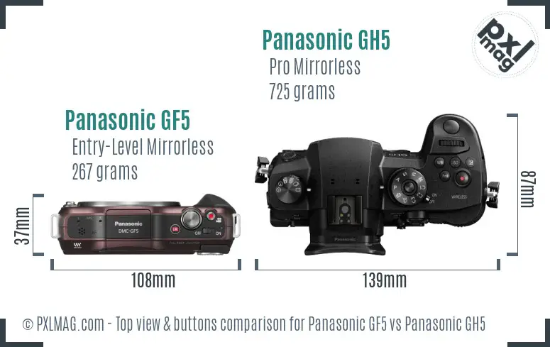 Panasonic GF5 vs Panasonic GH5 top view buttons comparison