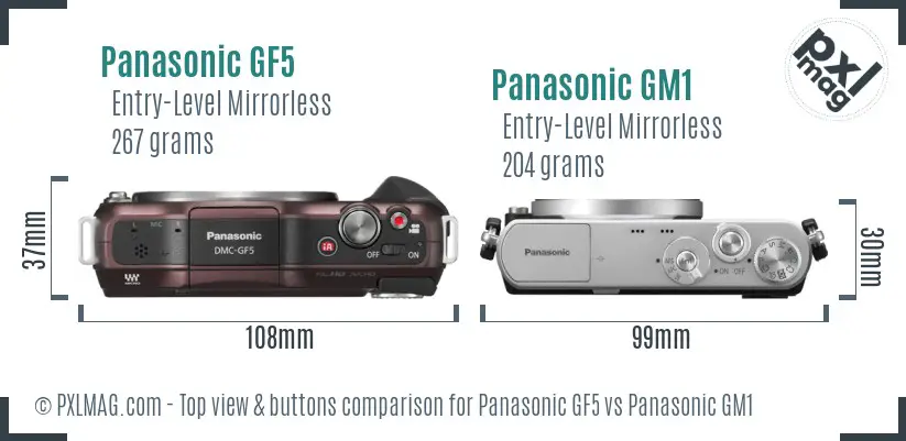 Panasonic GF5 vs Panasonic GM1 top view buttons comparison
