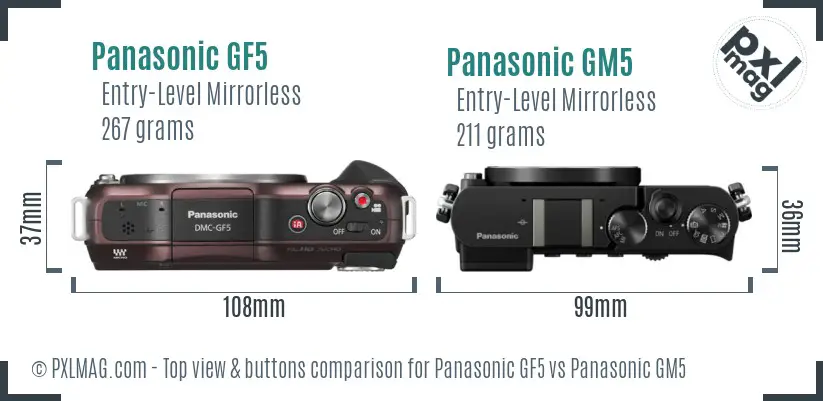 Panasonic GF5 vs Panasonic GM5 top view buttons comparison