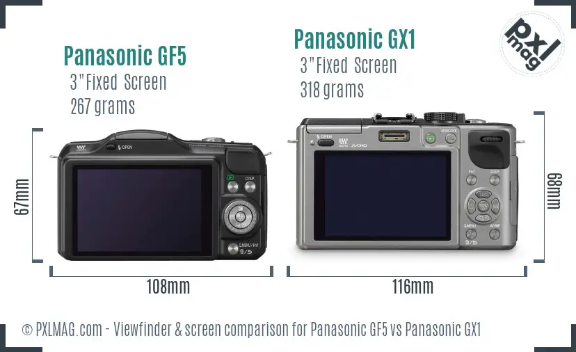 Panasonic GF5 vs Panasonic GX1 Screen and Viewfinder comparison