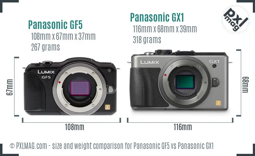 Panasonic GF5 vs Panasonic GX1 size comparison