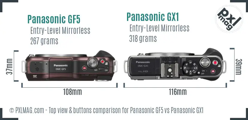 Panasonic GF5 vs Panasonic GX1 top view buttons comparison