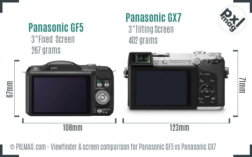 Panasonic GF5 vs Panasonic GX7 Screen and Viewfinder comparison
