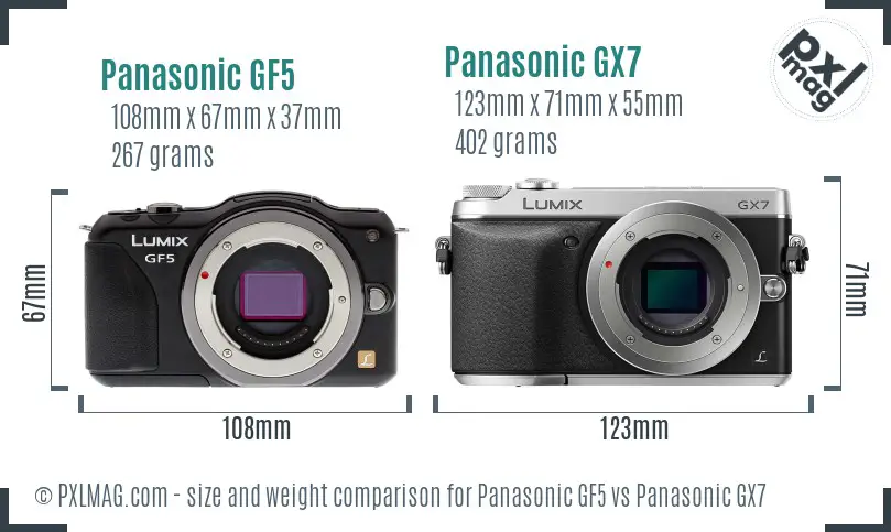 Panasonic GF5 vs Panasonic GX7 size comparison