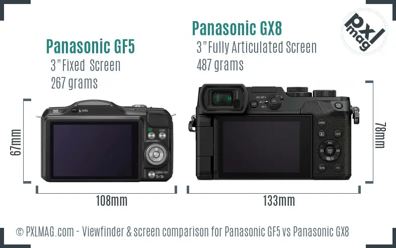 Panasonic GF5 vs Panasonic GX8 Screen and Viewfinder comparison