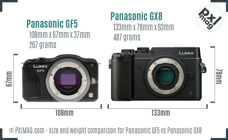 Panasonic GF5 vs Panasonic GX8 size comparison