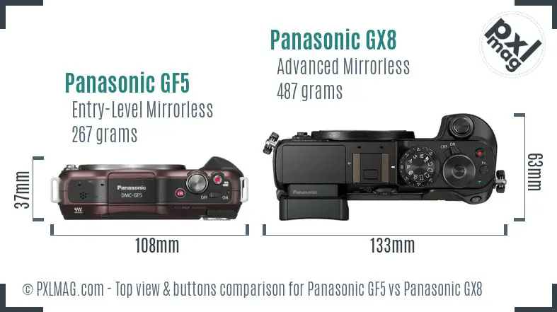 Panasonic GF5 vs Panasonic GX8 top view buttons comparison